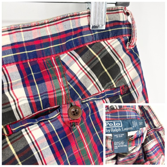 Polo Ralph Lauren Reversible Plaid Khaki Shorts Size 32 Old Money Prep Americana - Picture 5 of 8